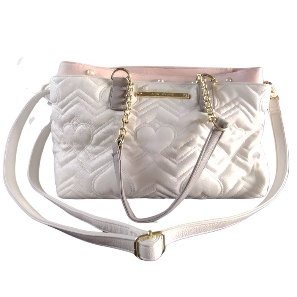 Betsey Johnson White Heart Quilted Satchel‎